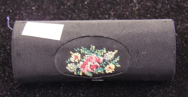 Appraisal: West Germany black sewing kit with embroidered top and complete