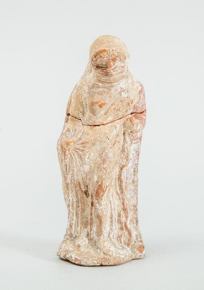 Appraisal: BOEOTIAN TERRACOTTA FIGURE OF A MOURNER In contrapposto stance wearing