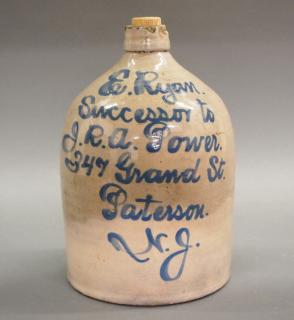 Appraisal: Paterson NJ script jug A late th century stoneware one-gallon