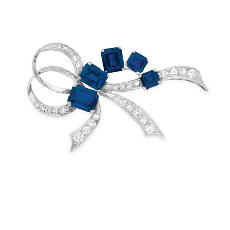 Appraisal: Sapphire and Diamond Bow Brooch Estimate -