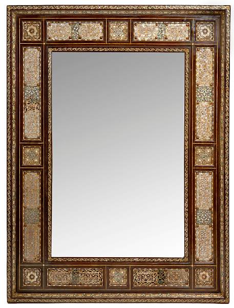 Appraisal: A Levantine shell and bone mounted hardwood mirror The rectangular