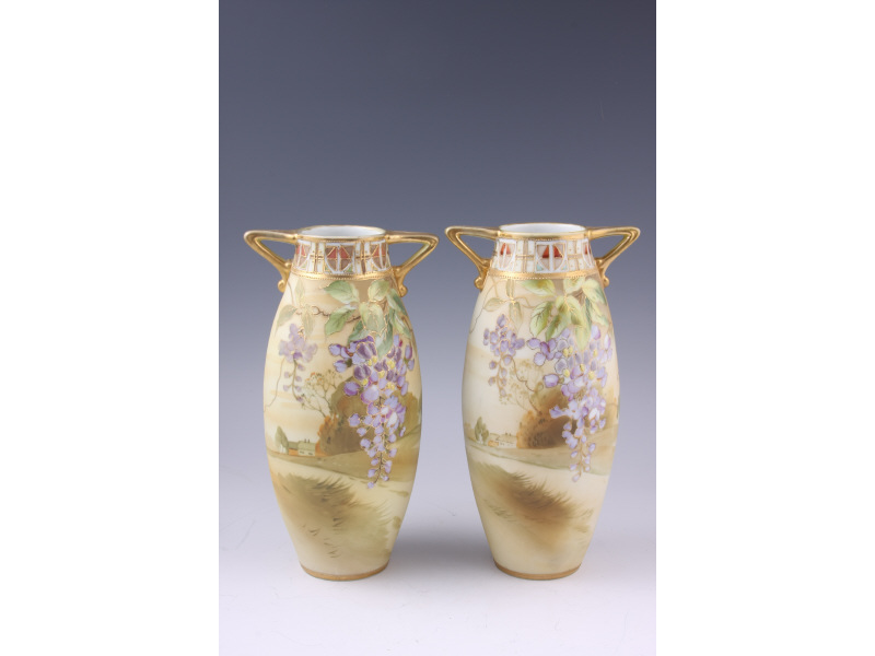 Appraisal: Pair of Nippon Hand Painted Vases mark in green underglaze