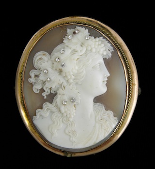 Appraisal: An Antique Shell Cameo Set with Crystals This finely carved