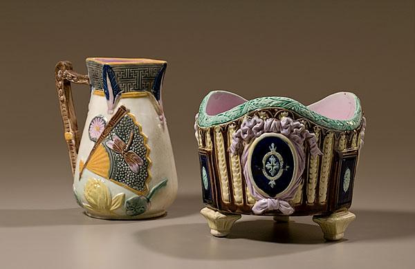 Appraisal: ENGLISH MAJOLICA JARDINIERE AND PITCHER second half th century of