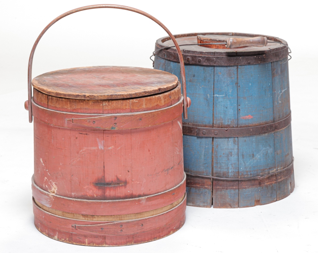 Appraisal: TWO AMERICAN BUCKETS Second half th century Stave construction Original