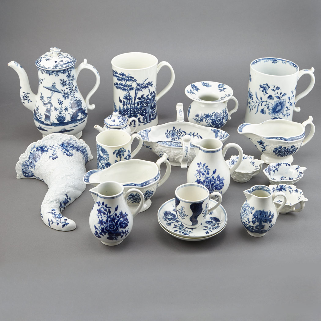 Appraisal: Group of Worcester Blue and White Porcelain Articles Second half