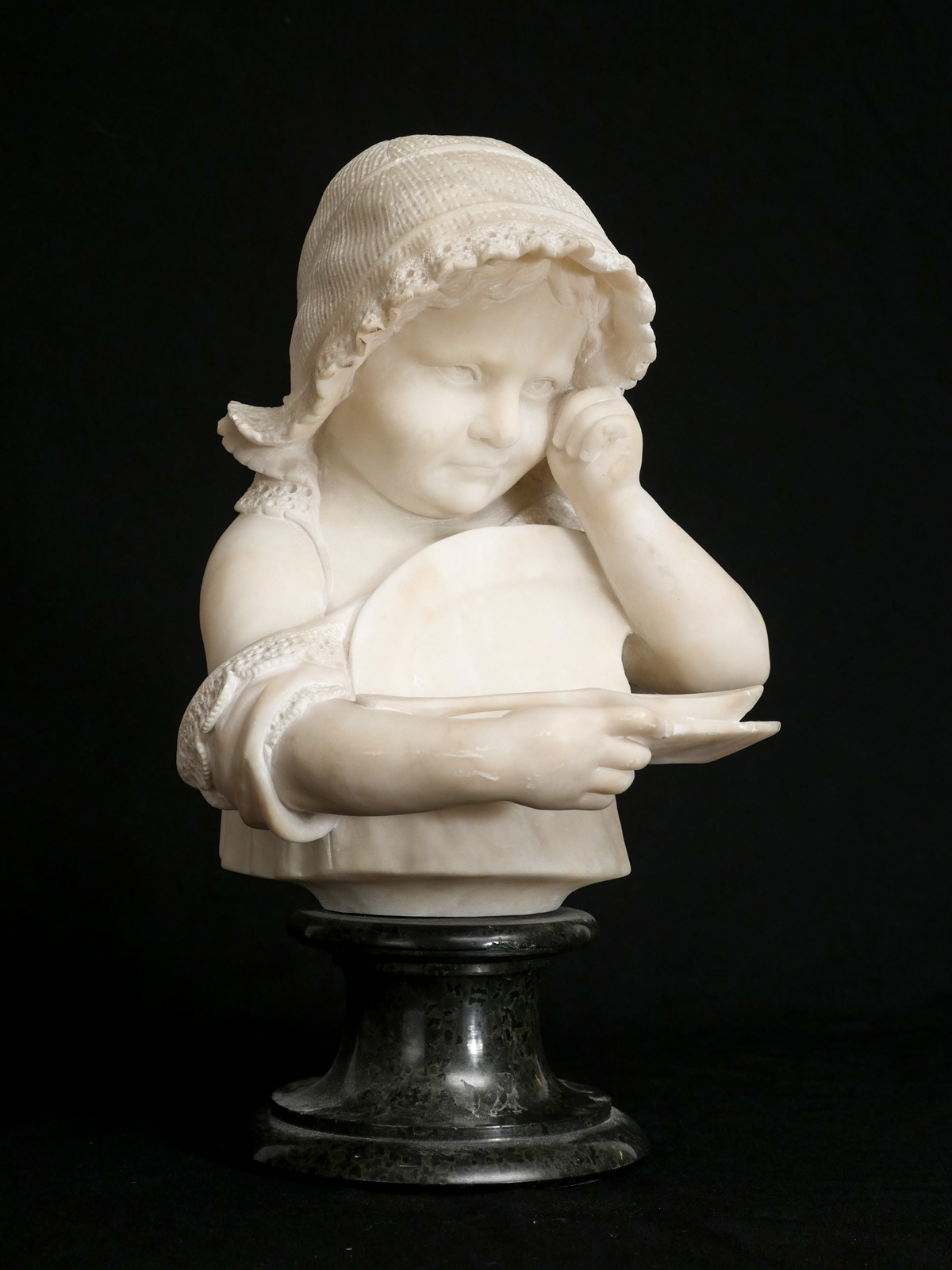 Appraisal: ITALIAN CARRERA MARBLE SCULPTURE OF A CRYING CHILD WITH BROKEN