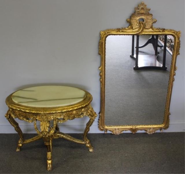 Appraisal: Giltwood and Alabaster Top Low Table and Mirror Italian style