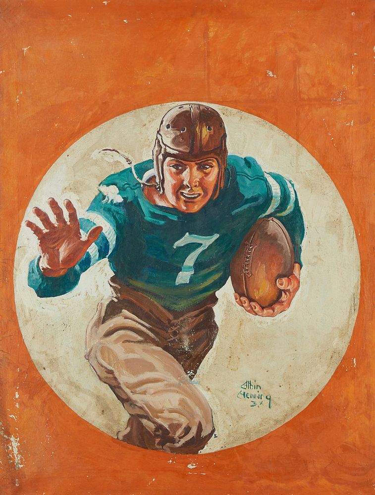 Appraisal: Albin Henning Football Painting Oil on Canvas Ill Albin Henning