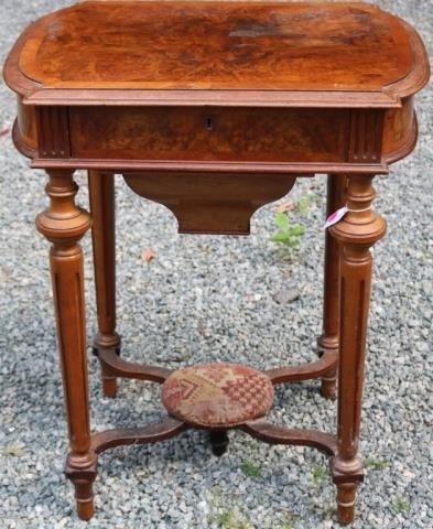 Appraisal: LATE TH C AMERICAN WALNUT RENAISSANCE REVIVALLIFT-TOP SEWING TABLE WITH