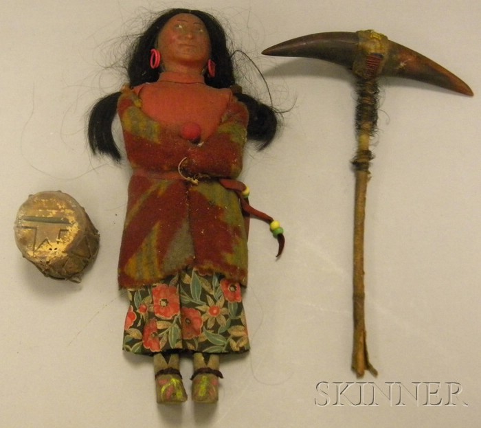 Appraisal: Two Native American Related Items a Skookum doll with drum