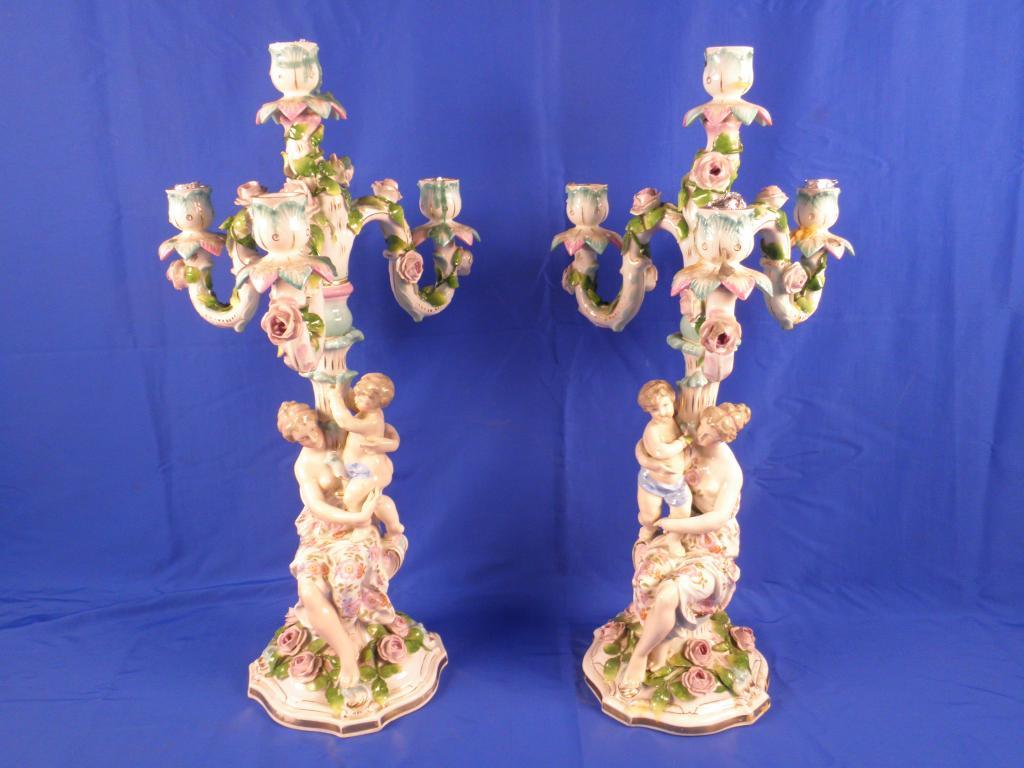 Appraisal: A pair of late thC Dresden porcelain candelabra each with