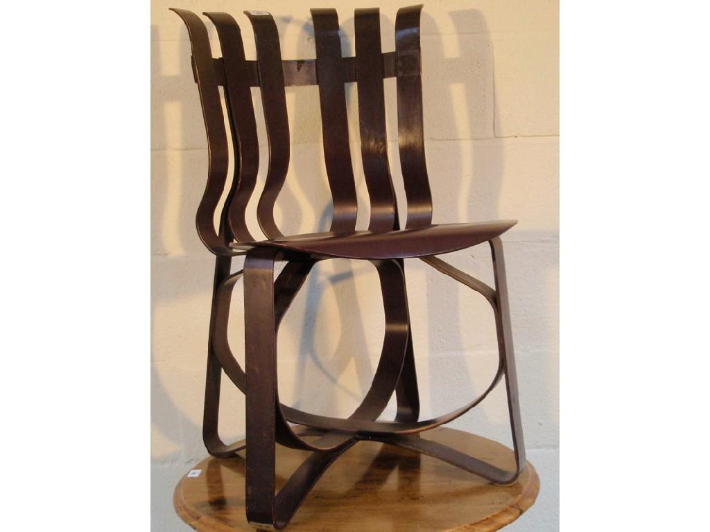 Appraisal: Frank Gehry A 'Hat-Trick' bentwood side chair engraved signature stamped