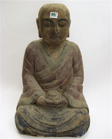 Appraisal: FOUR CHINESE BUDDHA SCULPTURES H and H parcel-gilt stone Buddha