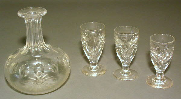 Appraisal: Three early crystal wine glasses and a decanter h