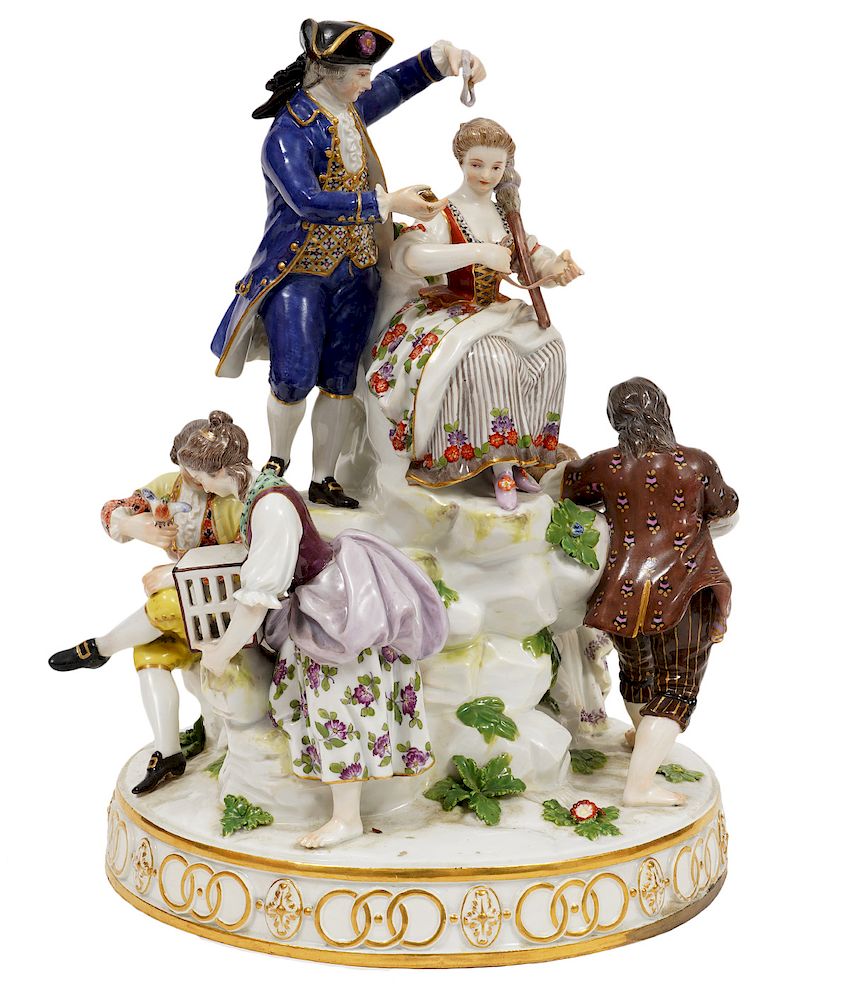 Appraisal: Meissen Porcelain Large Figural Grouping Meissen porcelain grouping with figures