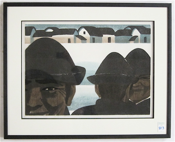 Appraisal: WU JIDE COLOR WOODCUT China born Three men in hats