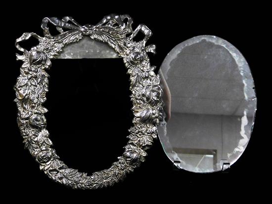 Appraisal: SILVER Possible Chinese Export hallmarked mirror repousse wreath form frame