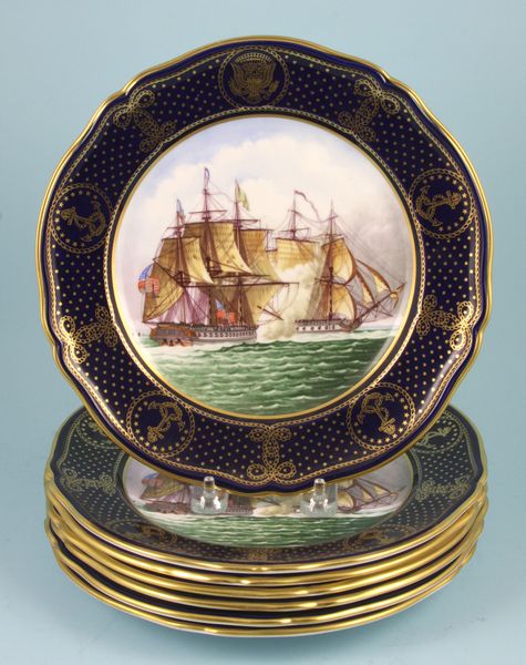 Appraisal: Seven Spode ship design plates from the 'United States Maritime'