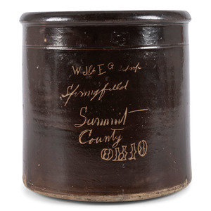 Appraisal: An Ohio Albany Slip Stoneware Crock Summit Co Ohio Mid