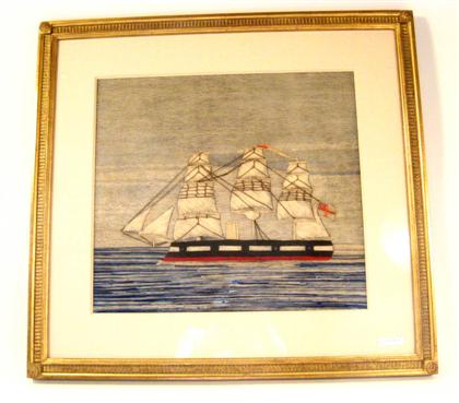 Appraisal: Three woolwork portraits of British sailing ships england th century