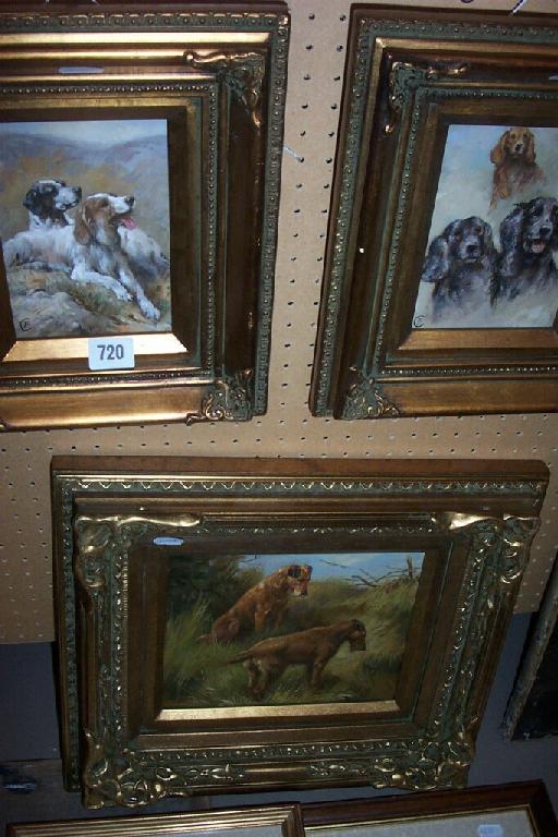 Appraisal: An oil painting on canvas of a pair of terriers