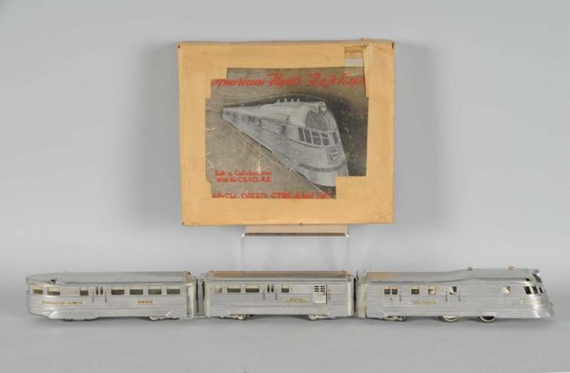 Appraisal: American Flyer O-Gauge Burlington Zephyr Set Description Pre-war Circa is