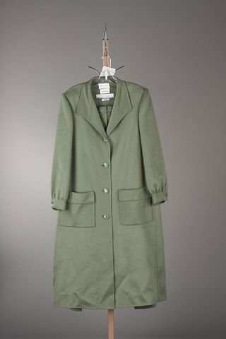 Appraisal: Andr Laug olive green cashmere long coat with tie and