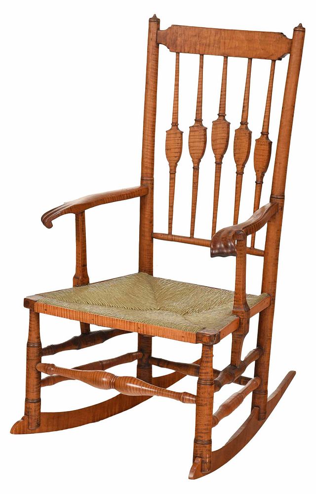 Appraisal: American Federal Tiger Maple Rocking Chair probably Pennsylvania early th