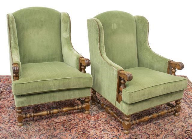 Appraisal: pair French Louis XIII style walnut armchairs th c in