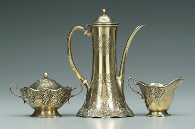 Appraisal: Gilt sterling Tiffany coffee service - in coffeepot creamer lidded