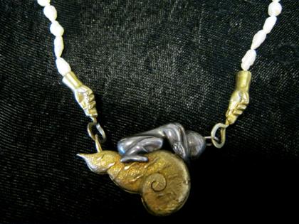 Appraisal: karat yellow gold sterling silver and pearl pendant necklace'Rain of