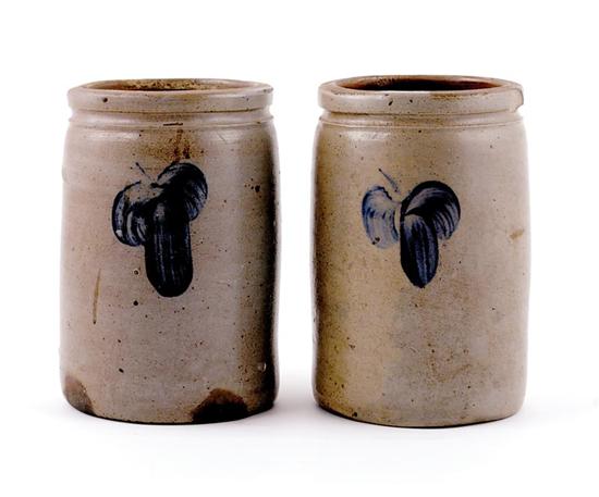 Appraisal: Two salt-glazed stoneware preserve jars Pennsylvania circa each gallon having