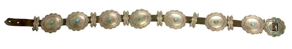 Appraisal: Navajo Concho Belt Consisting of seven conchos on leather with