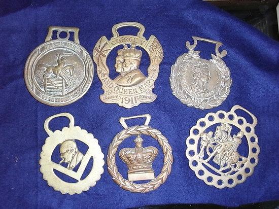 Appraisal: SIX HORSE BRASSES including a George Vth and Queen Mary