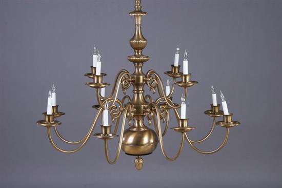 Appraisal: ENGLISH BRASS TWELVE-LIGHT CHANDELIER late th century With scrolling branches