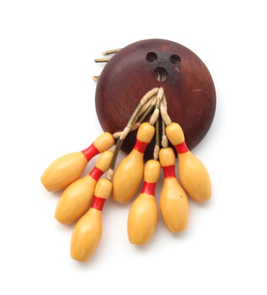 Appraisal: Sale Lot A Wood and Bakelite Bowling Themed Brooch having