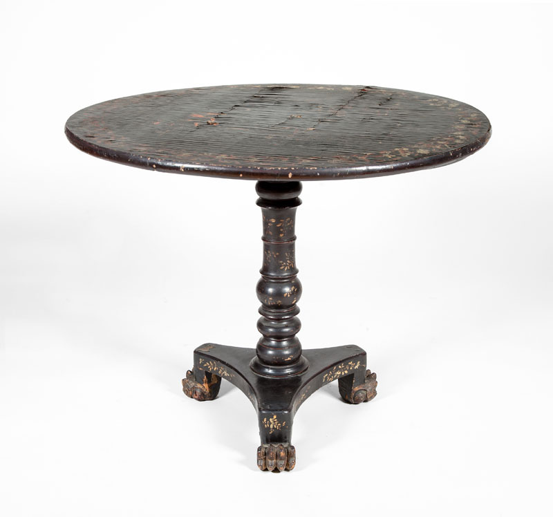 Appraisal: CHINESE EXPORT BLACK LACQUER AND PARCEL-GILT TILT-TOP TABLE x in