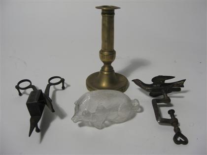 Appraisal: Group of small household items Comprising an iron sewing bird