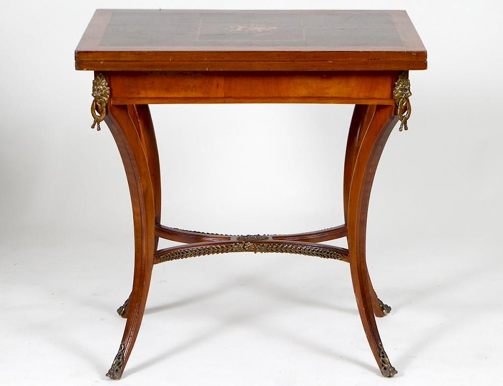 Appraisal: CONTINENTAL NEOCLASSICAL STYLE INLAID GAMES TABLE th Century The hinged