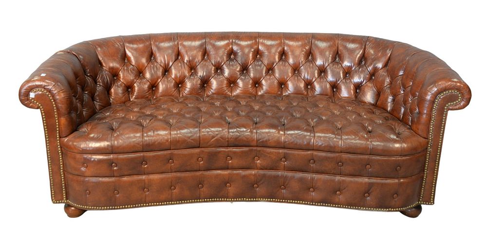 Appraisal: Brown Leather Tufted Sofa height inches length inches Brown Leather