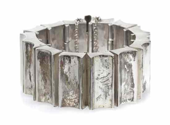 Appraisal: A Sterling Silver Link Bracelet Mexico consisting of fluted rectangular