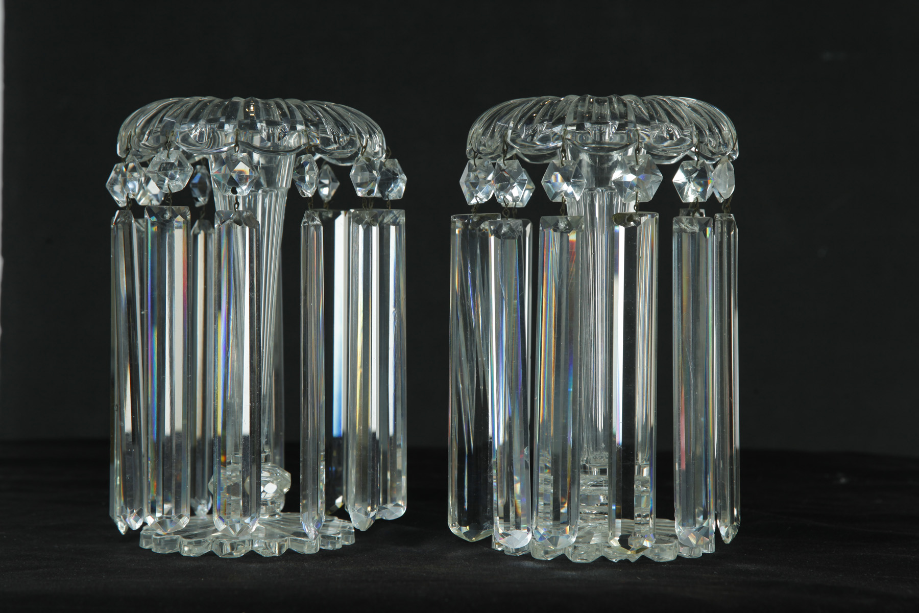 Appraisal: PAIR OF CLEAR CUT GLASS LUSTERS WITH LONG PRISMS England