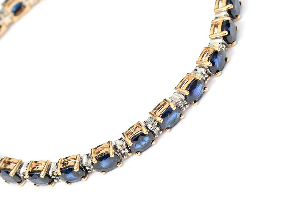 Appraisal: CTW SAPPHIRE DIAMOND LINE BRACELET K yellow gold bracelet of