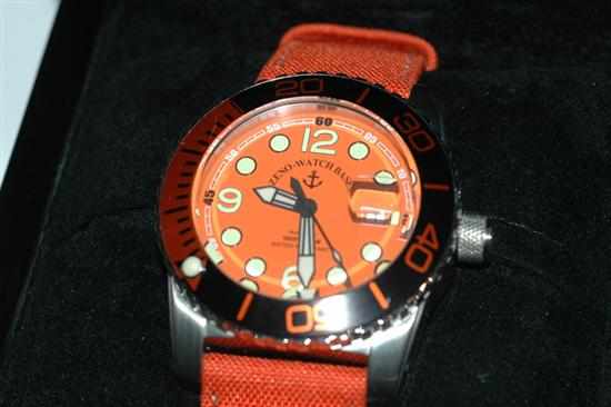 Appraisal: A ZENO DIVERS AUTOMATIC WRISTWATCH ORANGE DIAL WITH ILLUMINATED NUMERALS