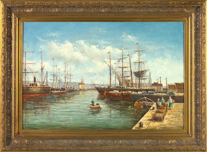 Appraisal: Continental School st Century Harbor Scene with Fishermen oil on