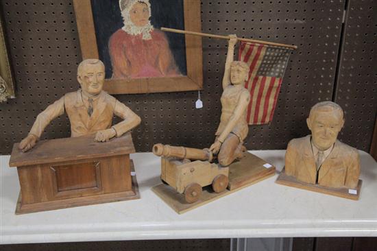 Appraisal: THREE FOLK ART CARVINGS Wisconsin ca s pine All by