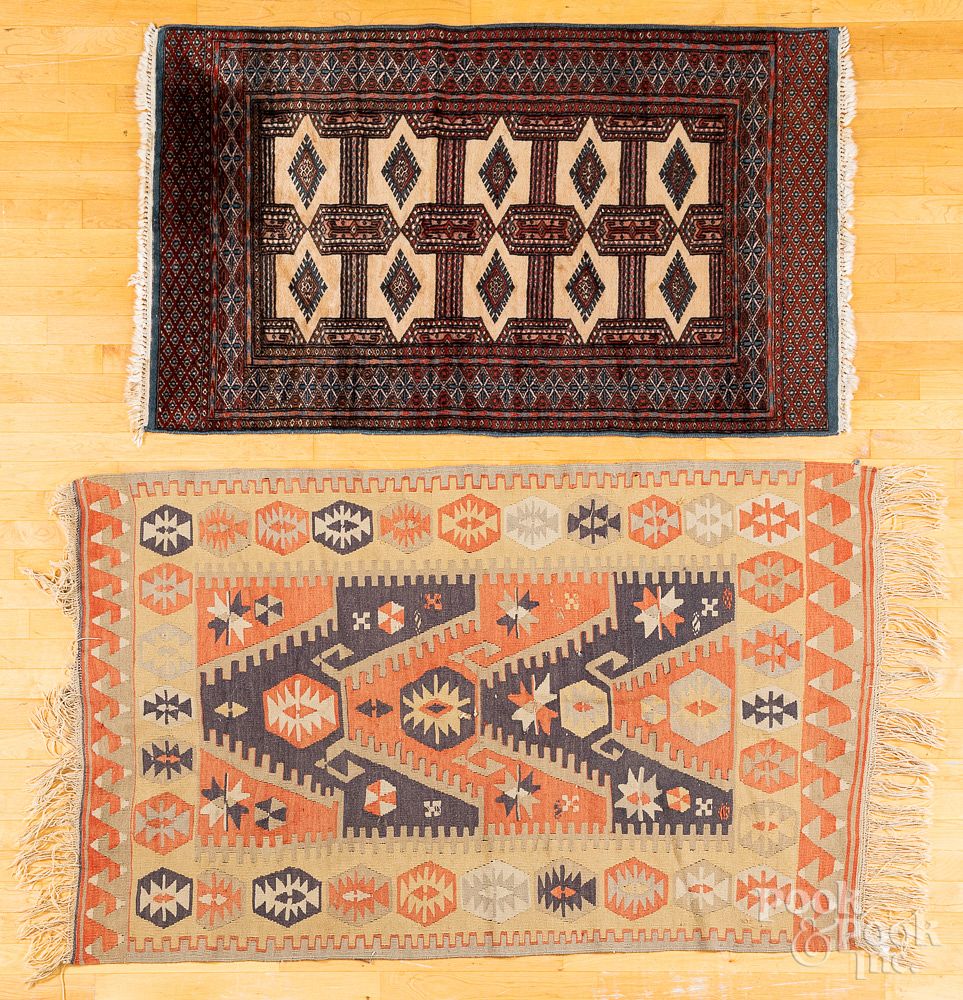 Appraisal: Turkoman style carpet together with a Kilim Turkoman style carpet