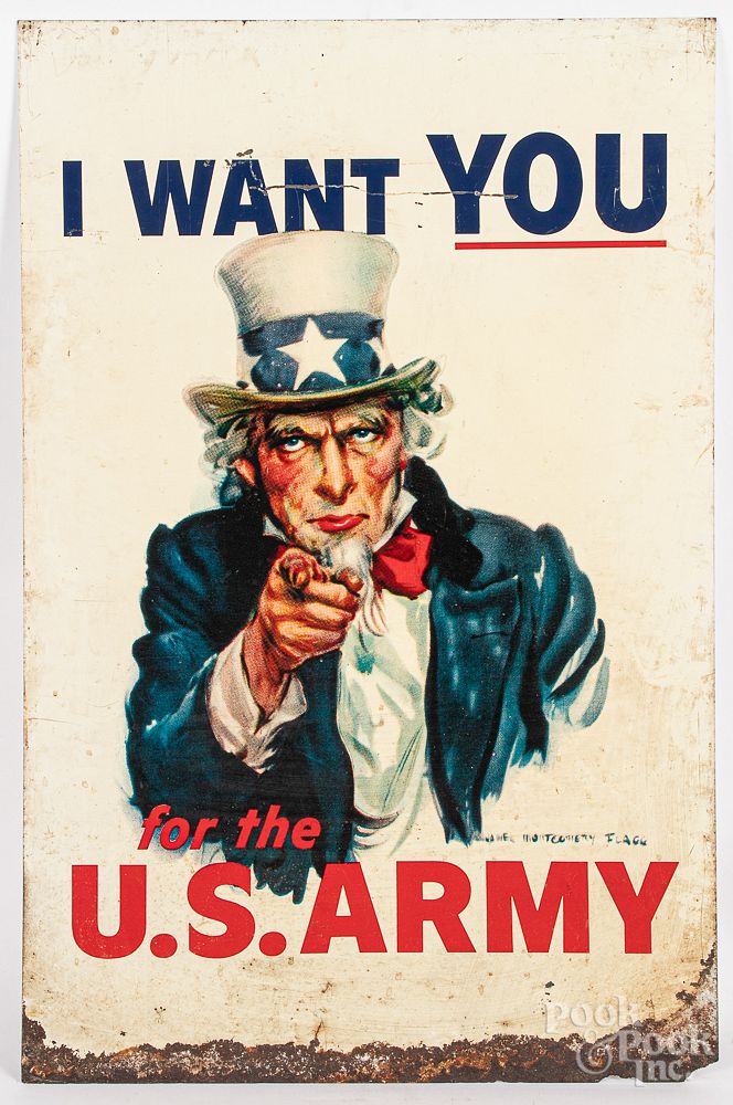 Appraisal: US Army I Want You Uncle Sam recruitment sign Sheet