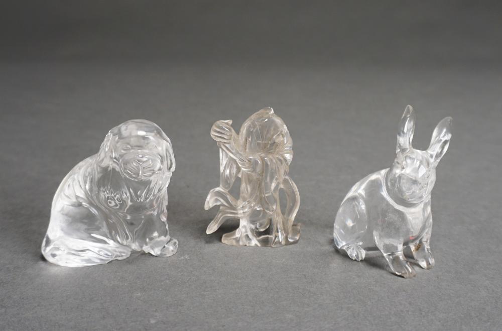 Appraisal: THREE ROCK CRYSTAL FIGURES ONE HEAD MISSING H OF TALLEST